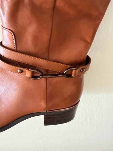 Tamaris Leather Knee High Boots EU41 Tan Brown Block Heel