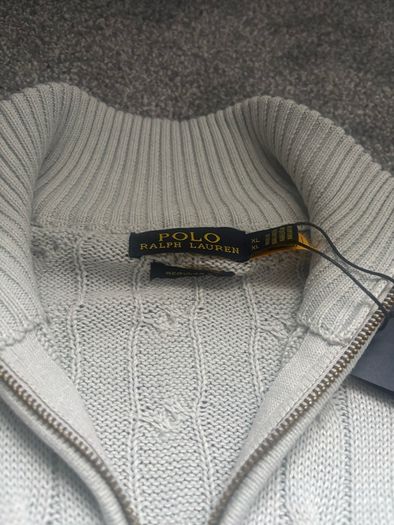 Ralph Lauren Light Grey Cable Knit Quarter Zip, Size XL Men's