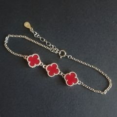 Solid 925 sterling silver four leaf clover bracelet