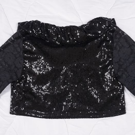 Miss Frida Black Y2K Goth Sequined Sparkly Lace Sleeve Cropped Bolero Shrug Cardigan Size S