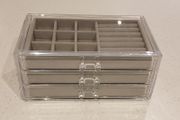 Jewellery Box with 3 Drawers - Grey Velvet Jewellery Organiser for Earring, Bangle, Bracelet, Necklace and Rings Storage
