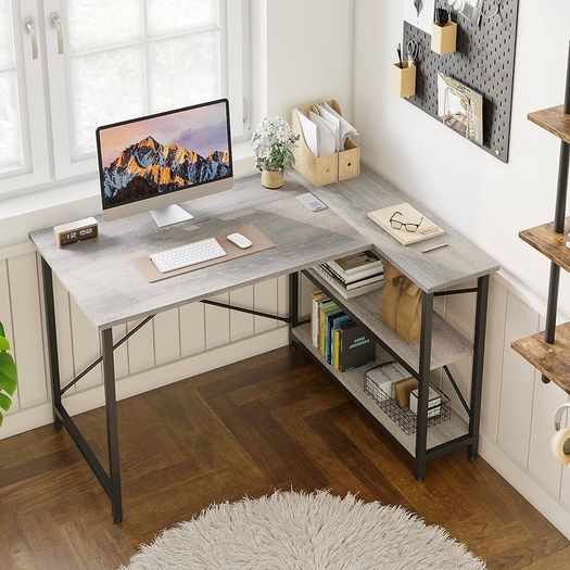 FREE EXPRESS SHIPPING L Shaped Desk Small Corner Desk with Shelves 120CM Reversible Computer Desk Writing Table with Bookshelf for Home Office Small Space