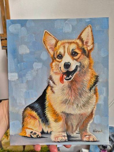 Happy Corgi - oil painting