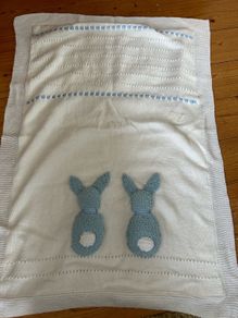 NEW Large Handmade Knit Boy Bunny Blanket