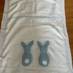 NEW Large Handmade Knit Boy Bunny Blanket