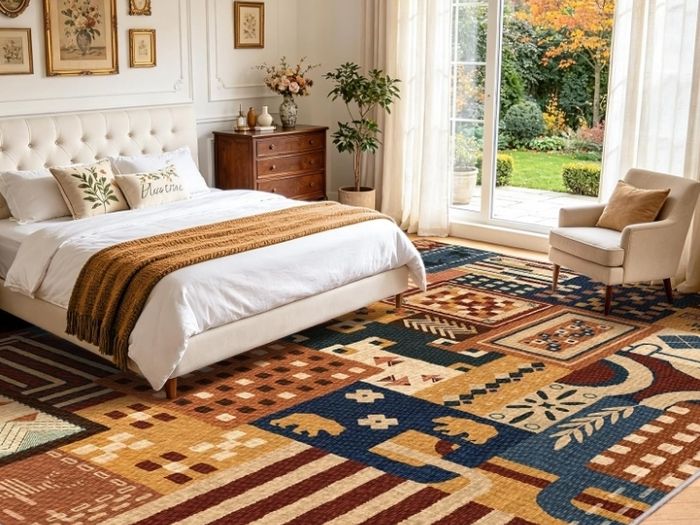Washable Living Room Rugs 160x230cm Animal Boho Patchwork Rug  Non-Slip & Low Pile Indoor Carpet for Bedroom , Dining Room, Office Decor
