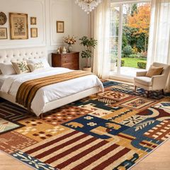 Washable Living Room Rugs 160x230cm Animal Boho Patchwork Rug  Non-Slip & Low Pile Indoor Carpet for Bedroom , Dining Room, Office Decor