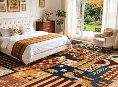 Washable Living Room Rugs 160x230cm Animal Boho Patchwork Rug  Non-Slip & Low Pile Indoor Carpet for Bedroom , Dining Room, Office Decor