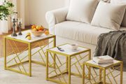 Nesting Coffee Tables, Set of 3 Square Side Tables with Black Metal Frame, for Living Room, Bedroom and Office, White