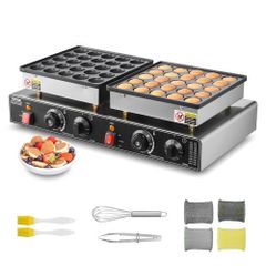 50PCS Mini Dutch Pancake Maker, Non-stick Stainless Steel Dorayaki Baker, 1800W Commercial Electric Poffertjes Grill Pan, Dual Temp