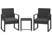 Rattan Bistro Set, 3-piece Garden Furniture Set with 2 Garden Chairs, Coffee Table, Removable Cushions Dark Gray