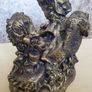 Cast concrete Two little victorian girls having tea stone statue ornament indoor conservatory porch fireplace doorstep patio black gold purple Image 6