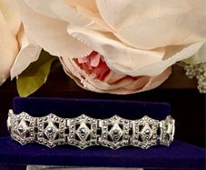 Vintage Art Deco Sterling Silver Marcasite Link Bracelet