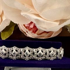 Vintage Art Deco Sterling Silver Marcasite Link Bracelet