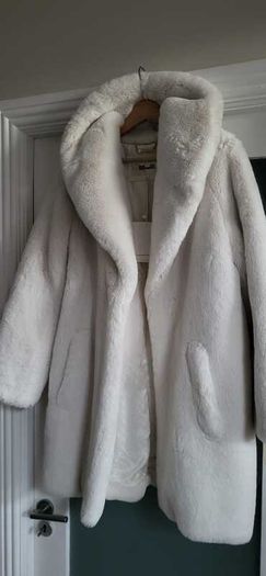 Diane Von Furstenberg White Faux Fur Coat - Sz 12-16UK - Rrp 690 - BNWT