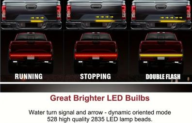 1pc 60-Inch LED Arrow Tailgate Light Bar, Red & Yellow Switchback Sequential Flashing