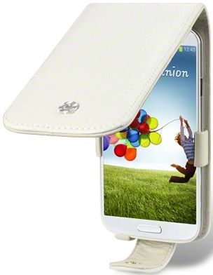 New Samsung I9500 Galaxy S4 Genuine Leather Flip Case Cover Black & White With Cream Inside
