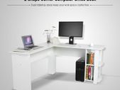 _Utility Wooden Office Computer Writing Desk Home Gaming PC Furnitur L-Shape Corner Study Computer Table With Book Shelf (white)