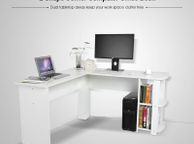 main image for ad _Utility Wooden Office Computer Writing Desk Home Gaming PC Furnitur L-Shape Corner Study Computer Table With Book Shelf (white)