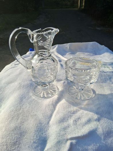 Tyrone Crystal Cut Glass Milker and Sugar Bowl