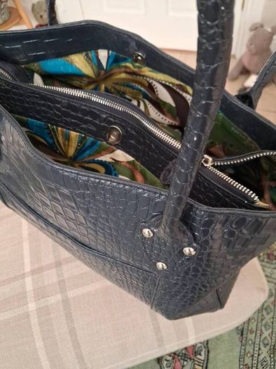 Osprey of London Navy Patent Crocodile Leather Handbag