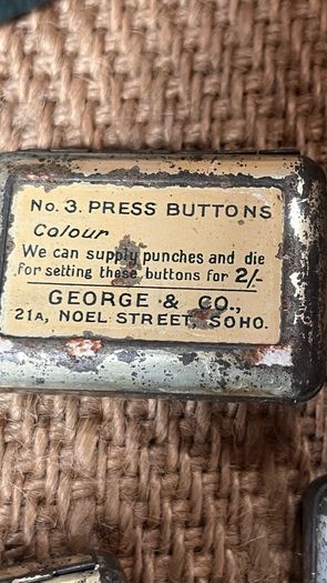 vintage George & Co. Press Button Tins with contents