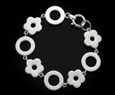 Modernist Flower & Circle Link Bracelet Solid .950 Silver | Premium Boutique Piece