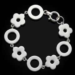 Modernist Flower & Circle Link Bracelet Solid .950 Silver | Premium Boutique Piece