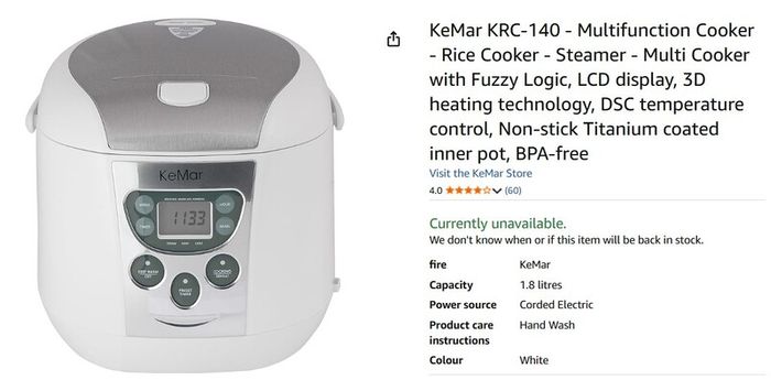 Multifunction rice cooker and steamer 'Kemar'