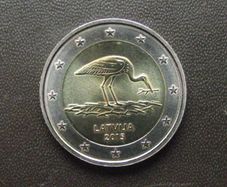 2015 Latvia UNC 2 Euro coin "Stork"