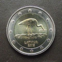 2015 Latvia UNC 2 Euro coin "Stork"