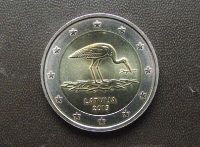 2015 Latvia UNC 2 Euro coin "Stork"
