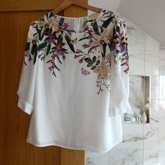 Oasis white floral butterfly blouse fancy M/L 16