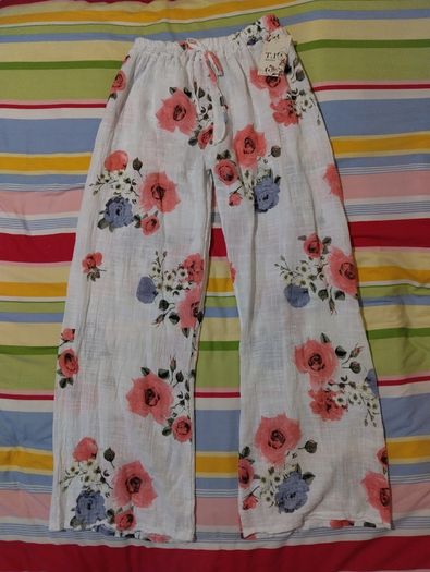 White Floral Cotton Trousers New With Tags