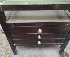 antique table with glass top drawers