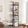 5-Tier Rotating Bookshelf, Corner Bookshelves Tower, Floor Standing Tall Industrial Bookshelf, Narrow Rustic Metal Book Shelf for Living Room, Home Office, and Small Spaces Black&Brown Image 4