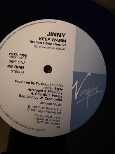 Jinny Keep Warm Remix 1991 UK 12inch Vinyl Italian Style Remix