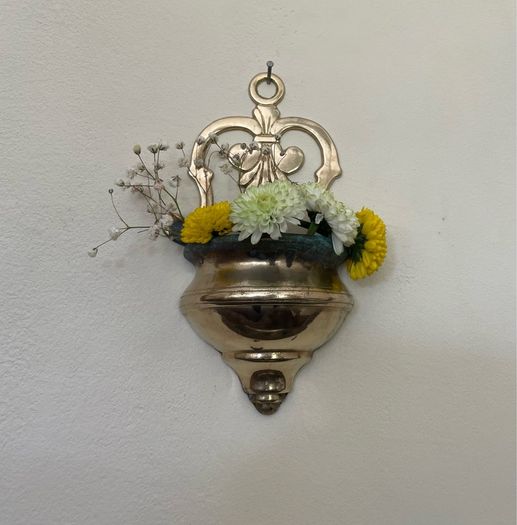 Vintage Brass Holy Water Font Wall Hanging Religious Home Decor