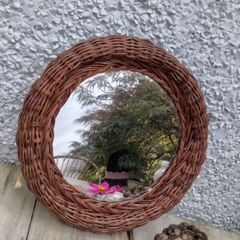 Round mirror, vintage rattan mirror
