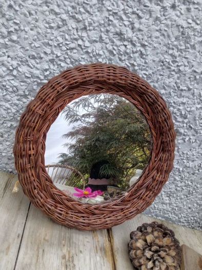 Round mirror, vintage rattan mirror