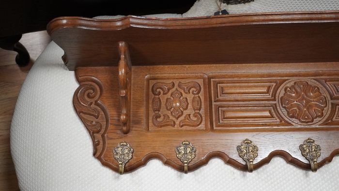 French Carved Oak Wall Coat Rack