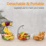 Fruit Basket, 2-Tier Fruit Bowl with Banana Hanger, Kitchen Countertop Rack, Metal Bowls Perfect for Holding Fruit, Vegetables, Snacks, Cupcakes (Black) Image 6