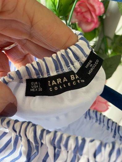 top zara large blue & white top size large
