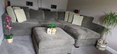 l shape couch cushions included foam filled perfect condition cash only measurements  1980mm x 3000mm brown colour