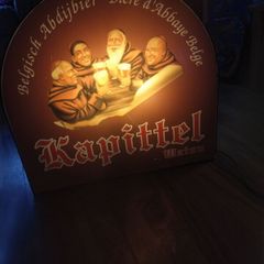 pub art monks in a pub. Lights work perfect .great condition no issues