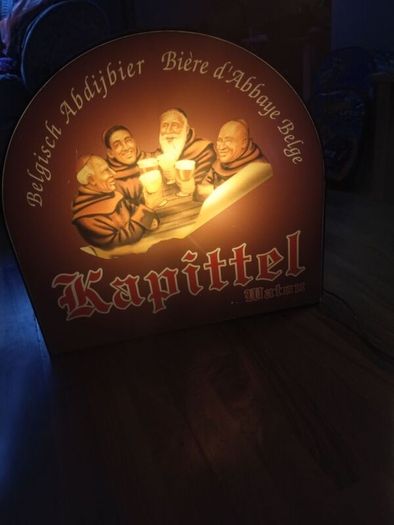pub art monks in a pub. Lights work perfect .great condition no issues