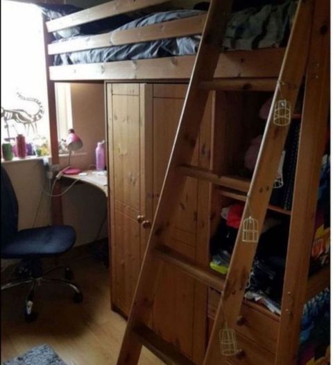 High Sleeper Bed Desk and Wardrobe