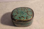 Vintage Paper Mache Lacquer Trinket Jewelry Box Hand-Painted Blue and Gold Floral Motif