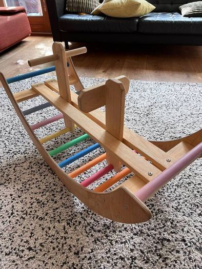 2-in-1 Wooden See-Saw & Climbing Arch
