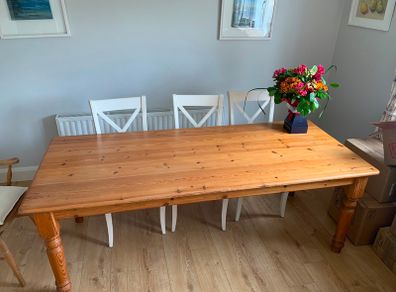 Large Solid Pine Farmhouse Dining Table Seats 10
